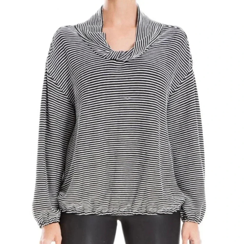 Max Studio Striped Twisted Cowl  Neck Long Sleeve Top